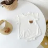 2025 Baby Summer Newborn Baby Boys Bodysuit Bear Round neck Short Sleeve Solid Cotton Triangle Romper Toddler Boys Jumpsuit 5