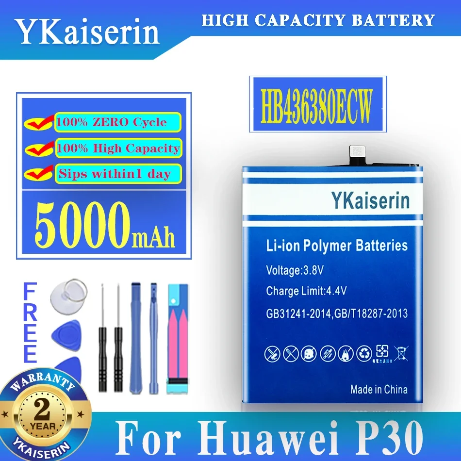 

YKaiserin HB436380ECW 5000mAh Battery For HUAWEI P30 ELE-L09 ELE-L29 ELE-AL00 ELE-TL00 Mobile Phone Batteries + Tools