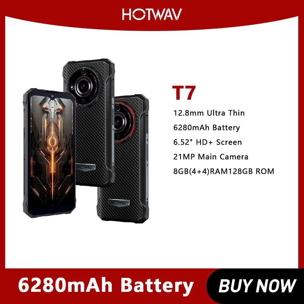 

HOTWAV T7 Rugged Smartphone Ultra Thin 6.52'' HD+ Display 21MP Rear Camera MobilePhone 6280mAh Battery Android 13 Cellphone