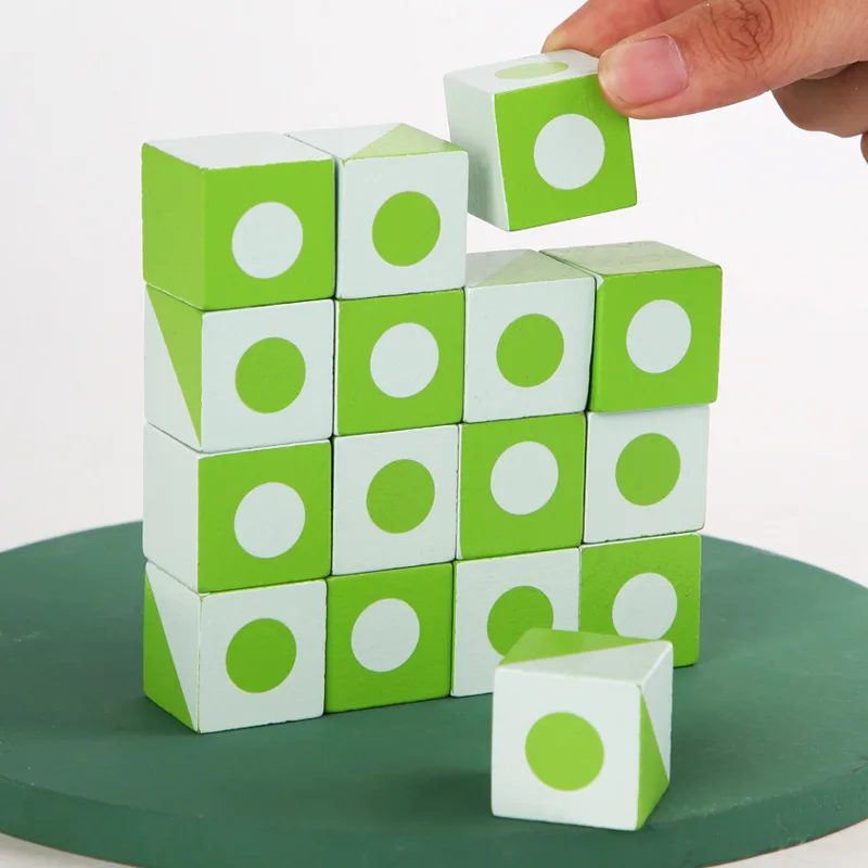 New 3D Montessori Geometry Puzzles Building Block Face Changing Logical Thinking Training Wooden Children's Early Education Toy 3