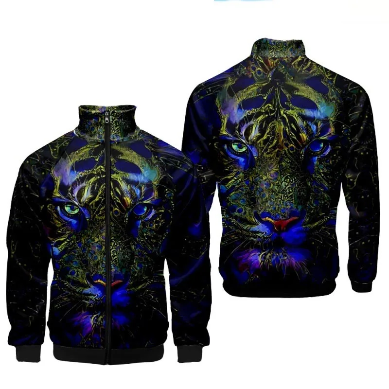 thumbnail image 1 of Chaqueta con cremallera y estampado 3D de tigre novedoso, chaqueta de primavera de manga larga con cuello alto, ropa para hombre, abrigos con patrón informal de talla grande, 1 of 5
