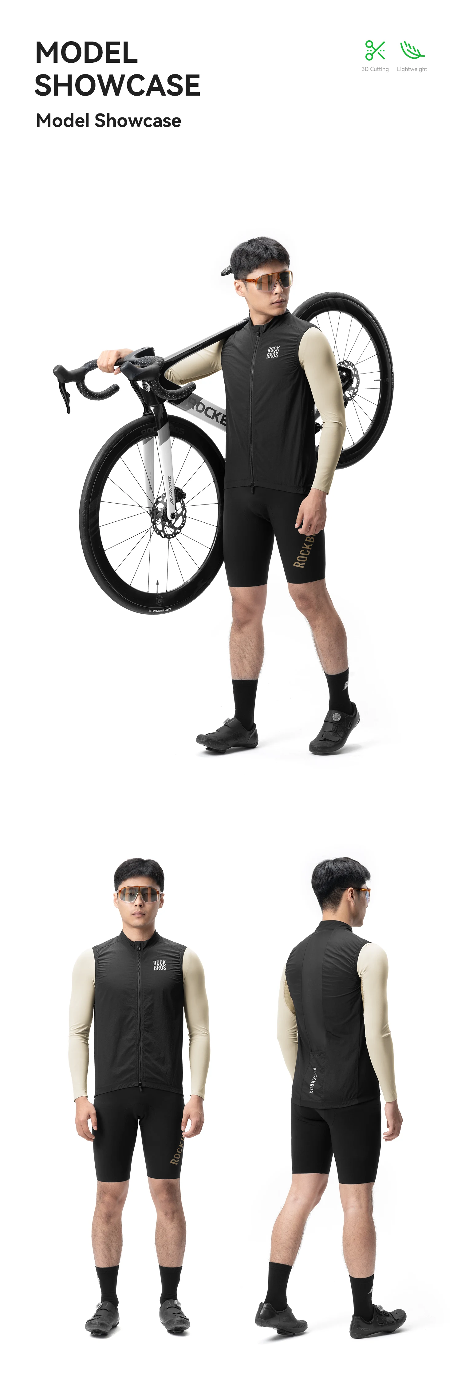 ROCKBROS Fahrradweste, atmungsaktiv, winddicht, Fahrradweste, Sonnenschutz, leicht, Ciclismo, MTB, ärmellos, Weste für Herren und Damen – Detail 7