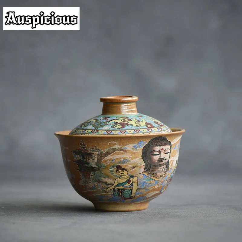 165ml Dunhuang Mural Sancai Gaiwan Creative Buddha Cover Bowl Luxury Tea Tureen Tea Brewing Chinese Teaware Set Collection Gift