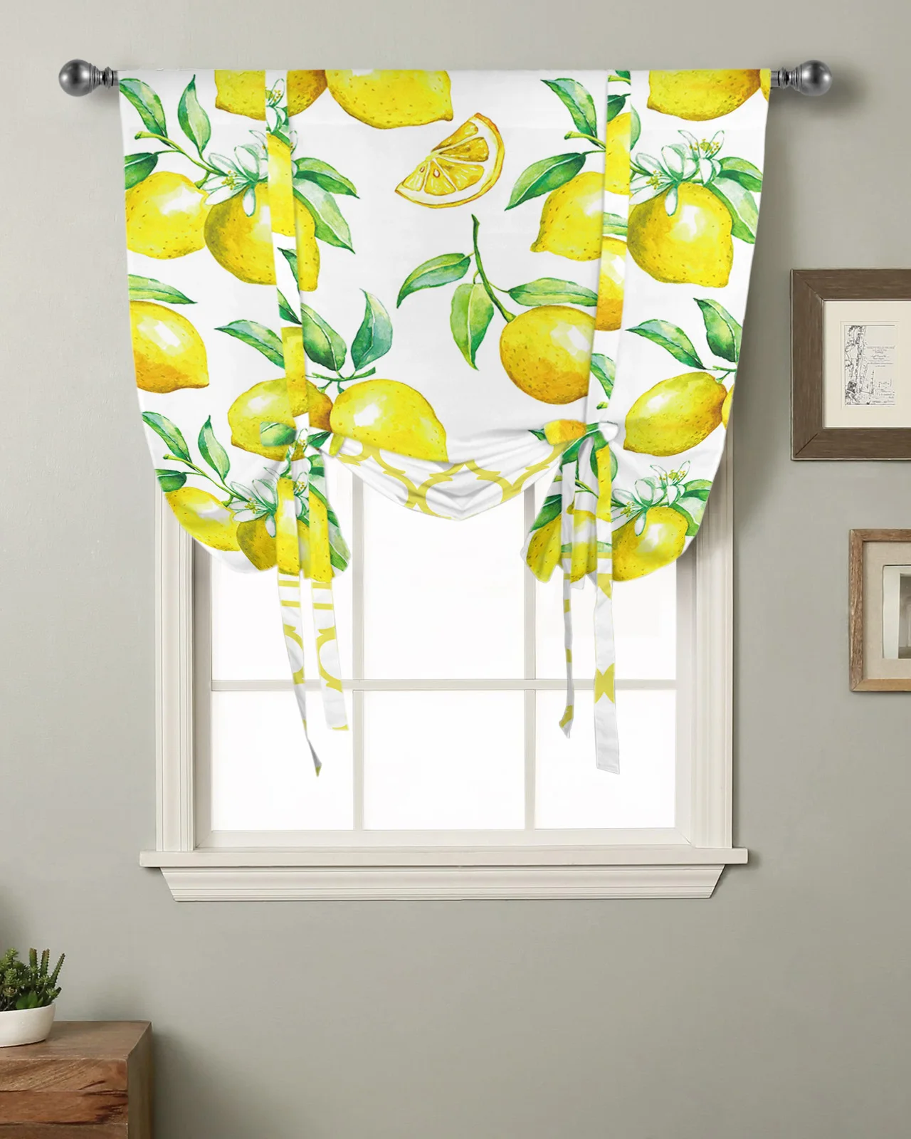 Fruit Fresh Lemon Yellow Moroccan Kitchen Short Window Curtain Rod Pocket Curtains Home Decor Small Window Roman Tie Up Curtains