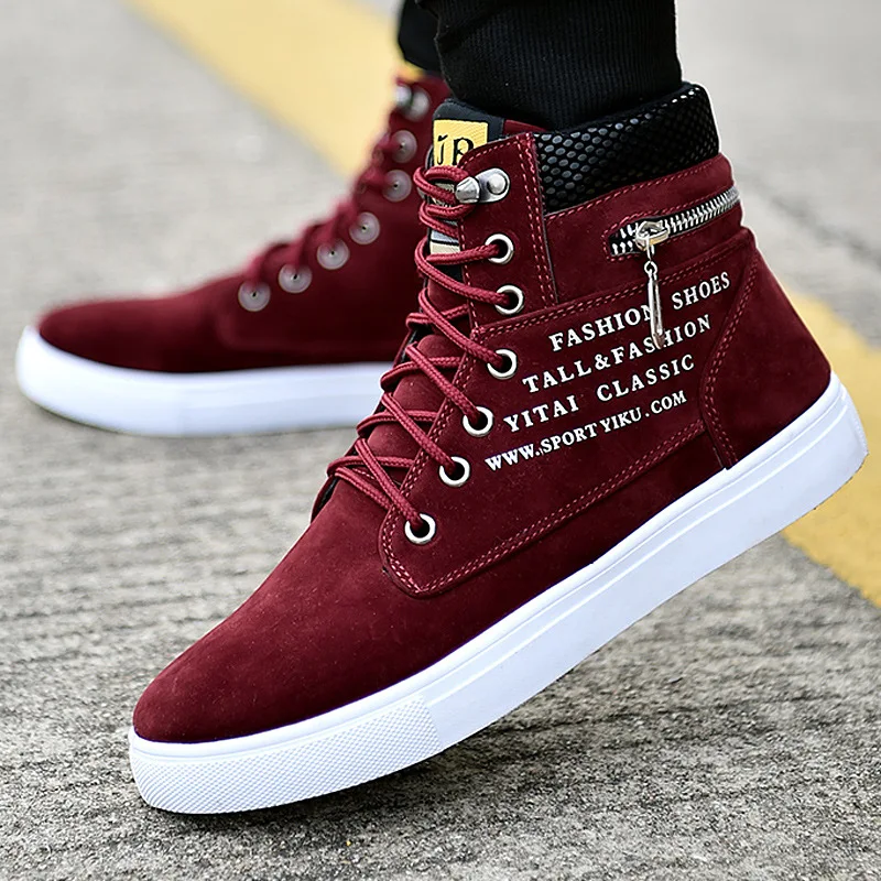 

Spring Autumn High Top Men's Shoes Leather Men's Casual Sneaker Shoes Lace-up Wild Platform Sneakers Flat Vulcanized Shoes