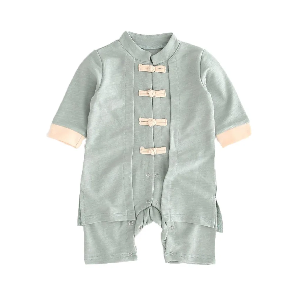 

Newborn Baby Boy Girl Button Solid Romper Jumpsuit Kimono Clothes Sleepwear Kids Clothes Sets For Children Baby Autumn Clothes