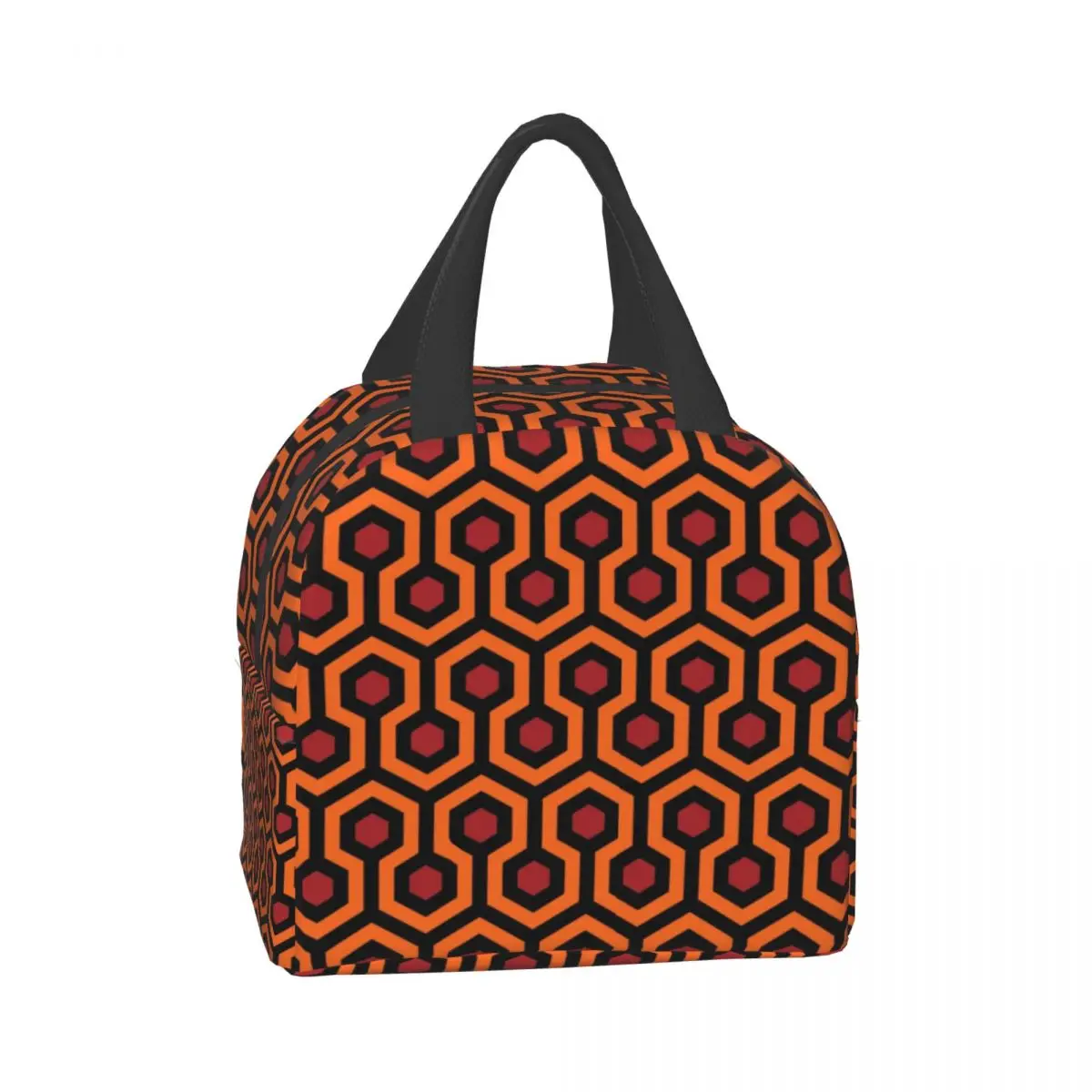 Orange Shining Looped Hexagons Carpet Insulated Lunch Bags for Women Kids School Vintage Geometric Thermal Cooler Bento Box