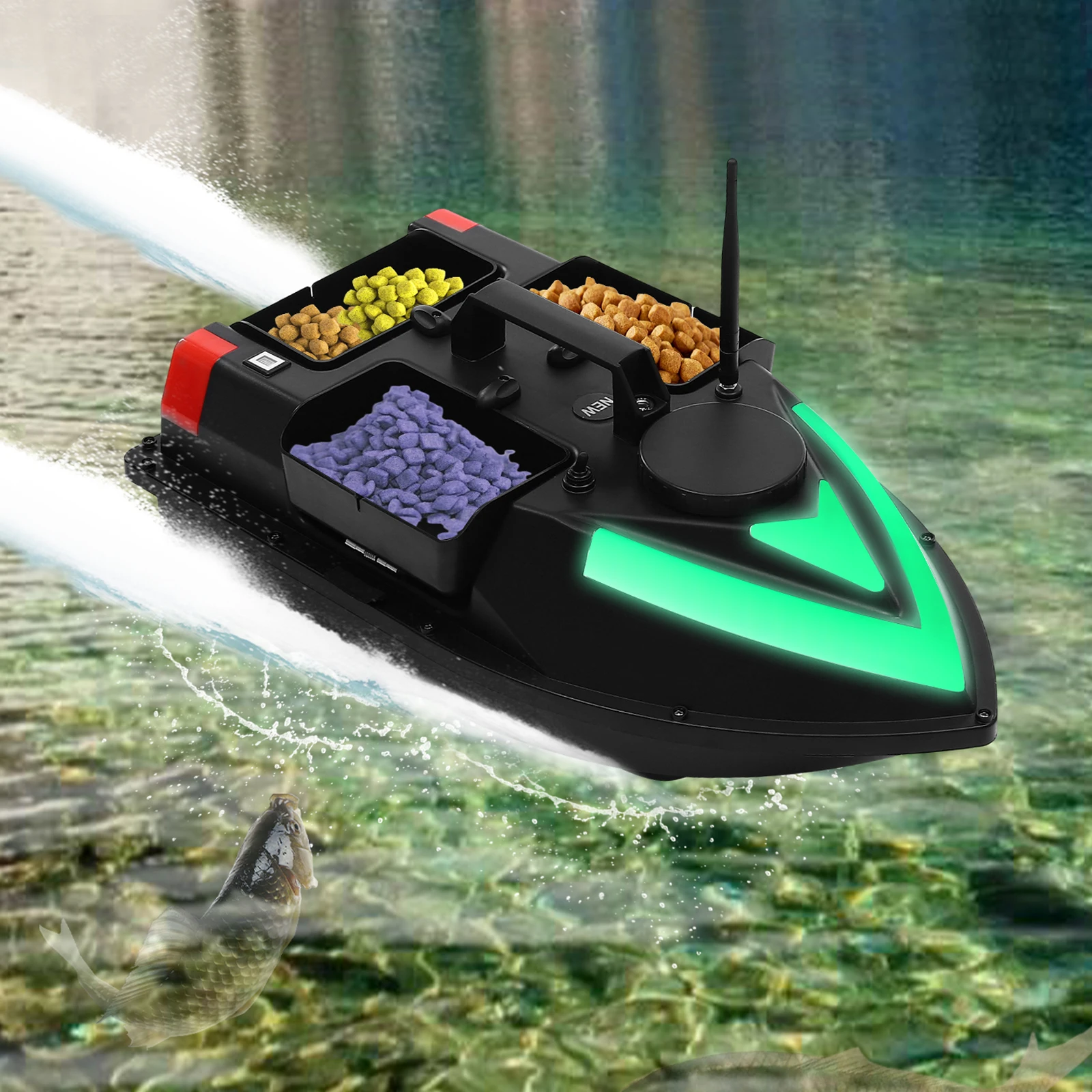 Fischköderboot mit Doppelmotor, Fernbedienung, AC100-240V, automatische Rückkehrfunktion, GPS-Fischfinder, unterstützt 5200mAh Lithium-Batterie für die Lieferung von Maisködern.