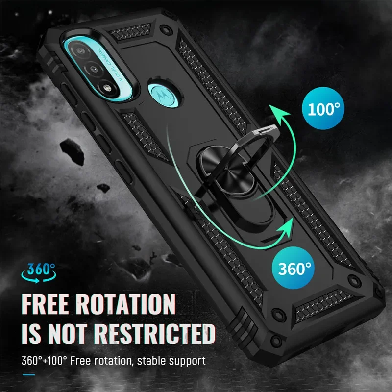 Rugged Shockproof Magnetic Car Holder Ring Case with Protective Back Cover for Motorola Moto E Series