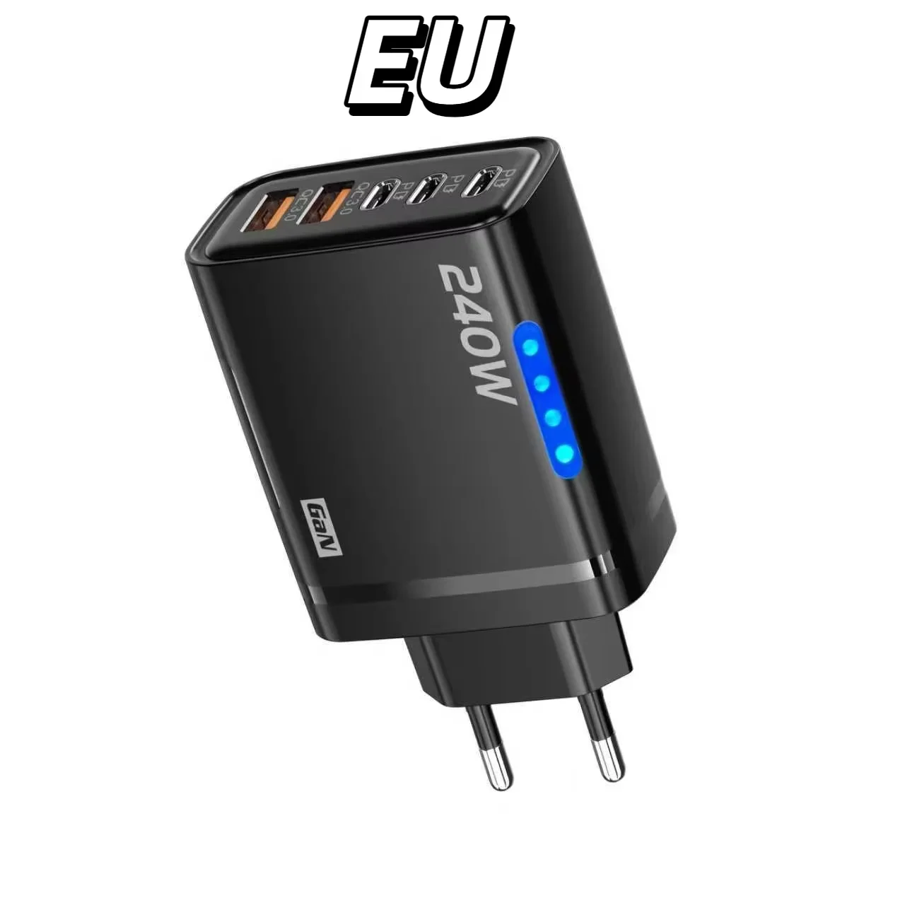 5-in-1 240W GaN Fast Charger with LED Light and Multi-Port USB-C & USB Charging Head
