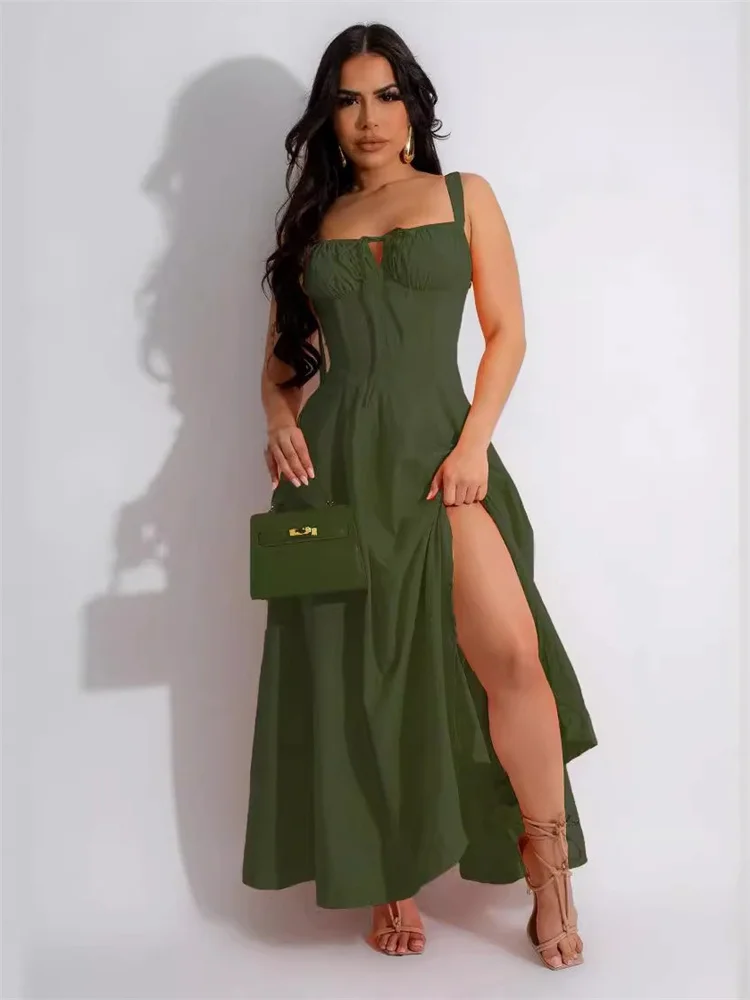 Wmstar Women Dress New in Summer Holiday Female Solid Sleeveless Bandage Slip Hem Casual Maxi Dresses Wholesale Dropshipping