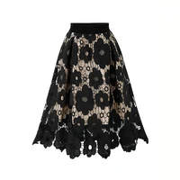 Summer Boho Lace Skirts Women Vintage Mesh Hollow Out Plus Size Skirt Elastic Waist Elegant  A-Line Midi Saias Black Red Green - Image 2