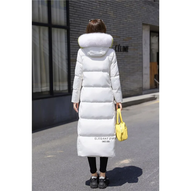 2023 New Women Down Jacket Winter Coat Female Warm Parkas Loose Artificial Fur Collar Outwear Extended Version Hooded Overcoat