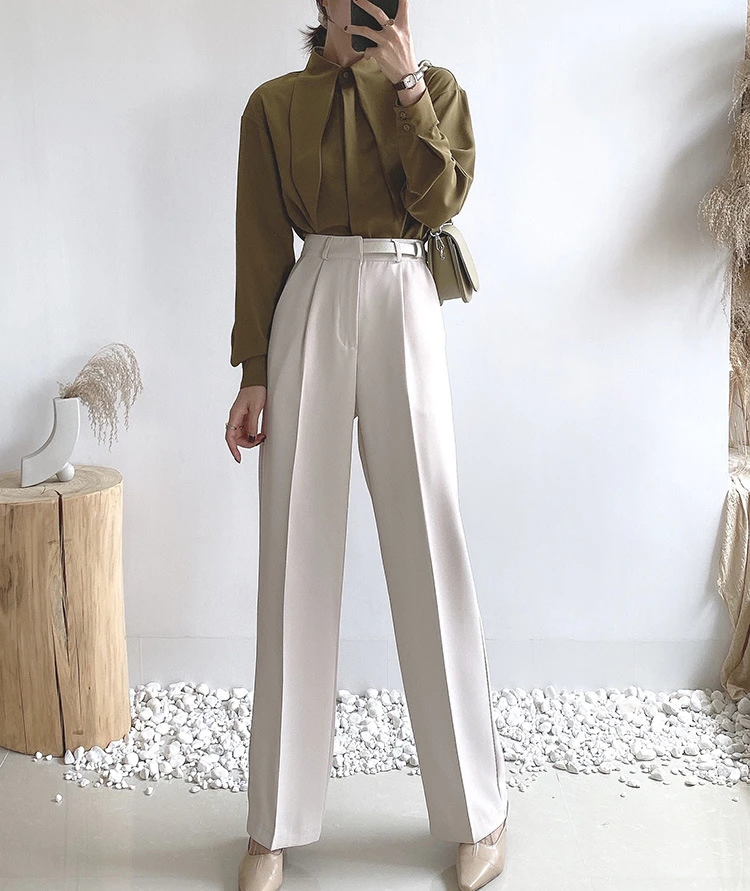 2021 New Spring Women Pants Casual High Waist Women Casual Pants Female Trousers Outwear Wide Leg Office Ladies Pants white pants