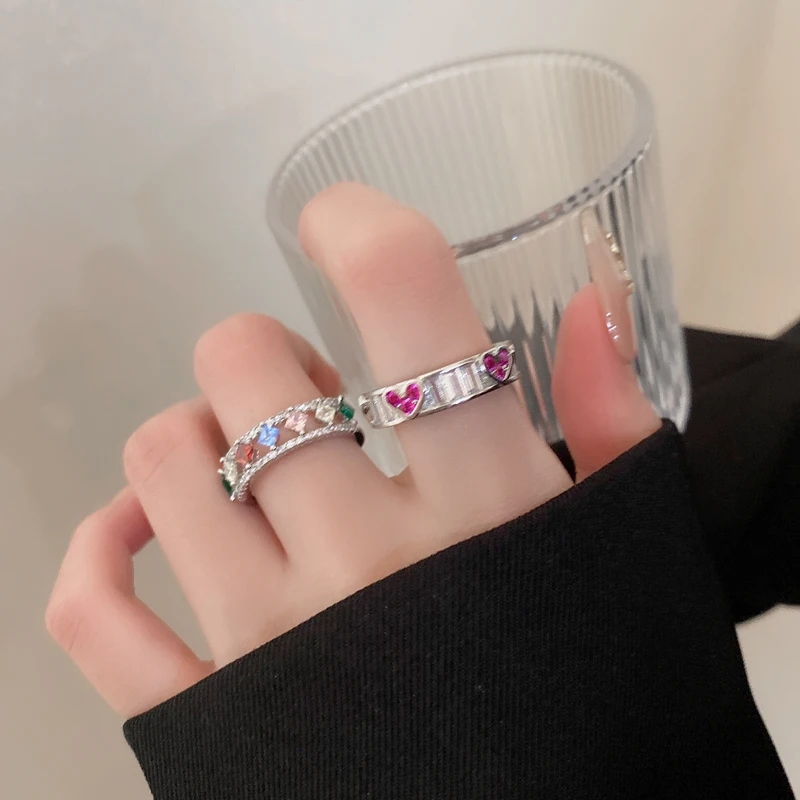 

DREJEW Colorful Zircon Rhinestone Open Rings Classic Geometric Rhombus Finger Rings Bridal Wedding Party Jewelry Accessories