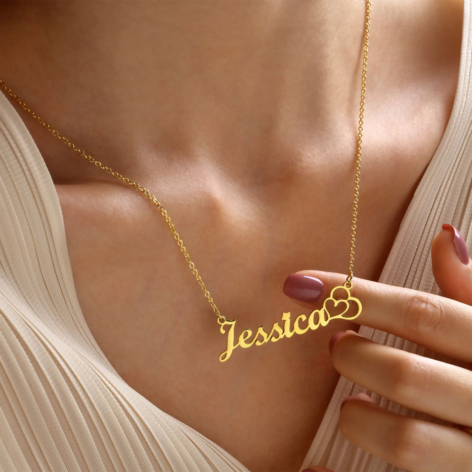 Vnox Customized Name Necklaces for Women, Nameplate Heart Pendant, Elegant Personalized Anniversary Gift for Her personalized name bookmark custom heart page corner bookmark leather book mark for readers anniversary gift wedding gift for her