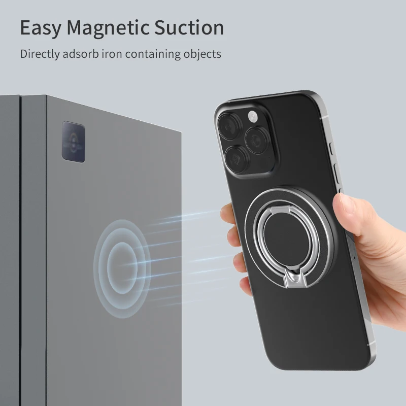Universal Double-Sided Magnetic Car Stand & Finger Ring Holder with Hand Strap