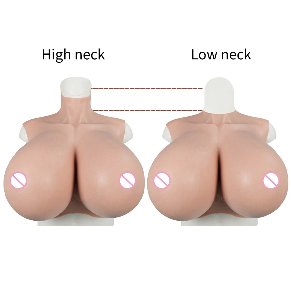 SUAFAXNG Siliconen borstplaat hoge hals nep borsten C-H cup siliconen borst voor transgender crossdressers, Crème SUAFAXNG Siliconen borstplaat hoge hals nep borsten C-H cup siliconen borst voor transgender crossdressers, Crème