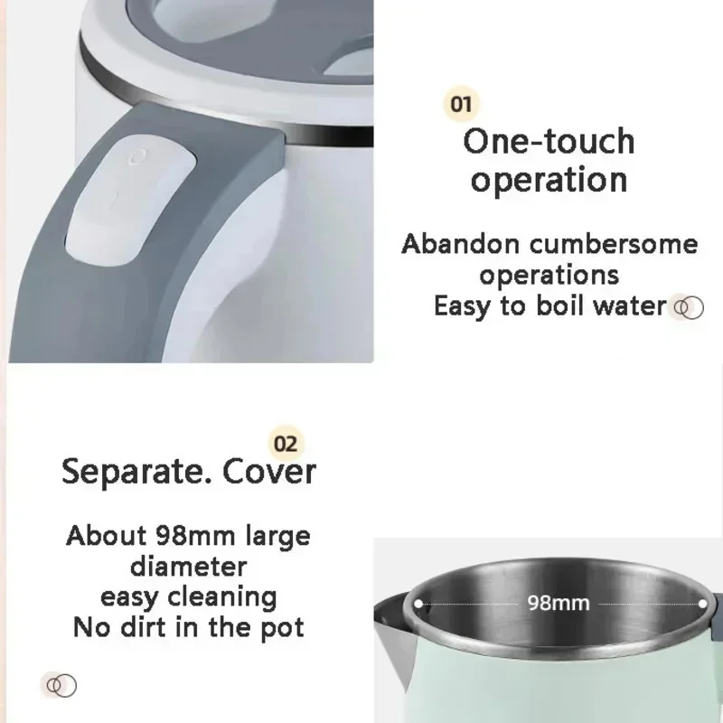 110V 220V 600W 0.8L Small Portable Household Kettle Heating Kettle Electric Kettle Separate Base 304 Stainless Steel Material 2