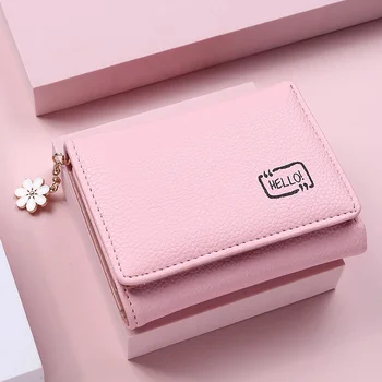 Fashion Women's Wallet Short Ladies Small Card Holder Print Girls Tassel Two-fold Female Coin Purse Female Hasp Mini Clutch Pink 1