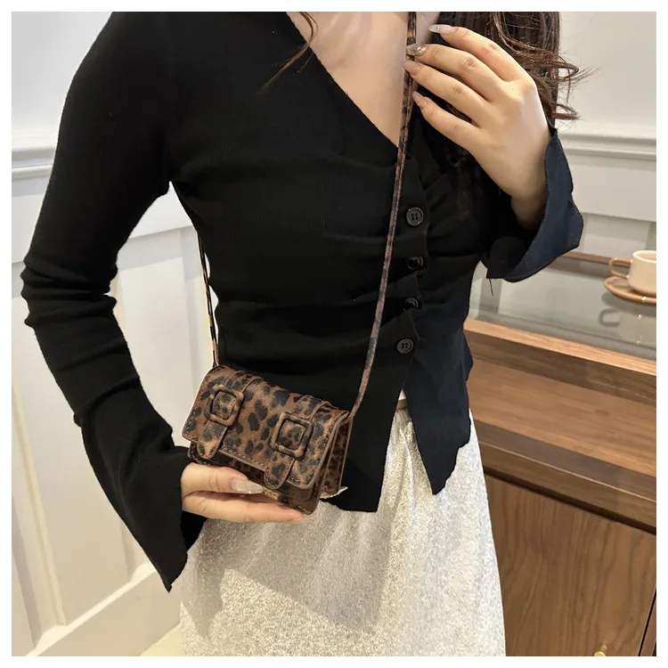 Women's Stylish Leopard Print Large Capacity Shoulder Crossbody Bag | Mini Coin Purse & Trendy Square Clutch, Casual Daily Use