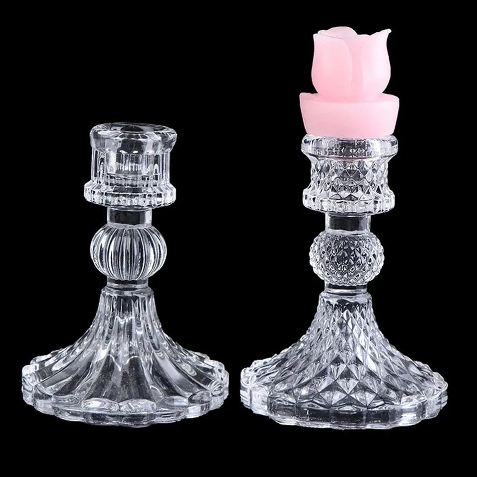 Portacandele In Vetro Trasparente Set 6 Pezzi | Per Candele Lunghe, Diametro 2,4 Cm | Centrotavola Per Matrimoni, Feste, Natale