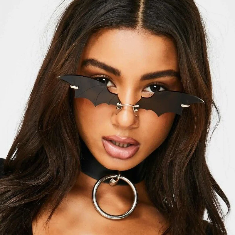 

Luxury Brand Vintage Bat Sunglasses Woman Colorful Mirror Rimless Sun Glasses Female High Quality Metal Mirror Oculos De Sol