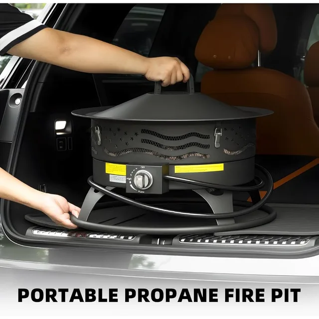 Portable Propane Fire Pit 24 Inch Smokeless Gas Fire Pit Bowl for Outside 60 000 BTU Outdoor Firepit with Grill Grate Lid for C 4