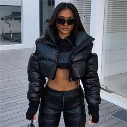 Y2K Bubble Puffer Cropped Jackets Coats Thick Warm Down Coat 2023 Women Clothes Streetwear Winter Crop Hoodie Zip Up Jakcet