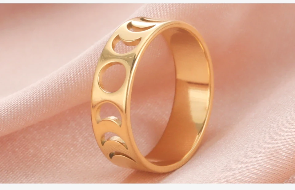 COOLTIME Volle Halbmond Ringe für Frauen Edelstahl Mode Mondphase Paar Ringe Geburtstag Geschenke Hochzeit Schmuck – Detail 10