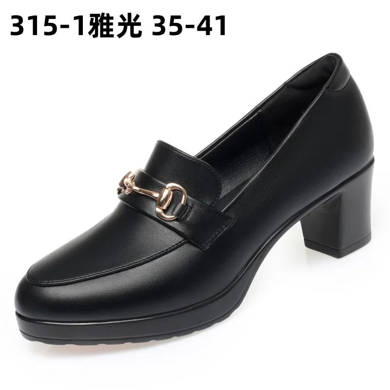 Spring New Comfort Square Heel Metal Chain Women Soft Leather Shoes Fashion Slip On Chunky Heel Casual Mary Jane Shoes