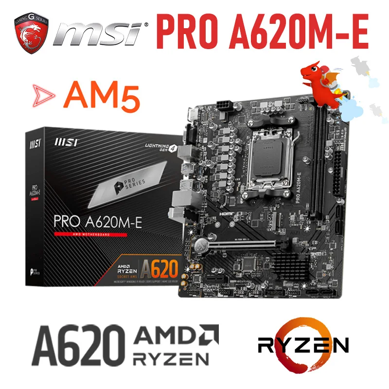 MSI PRO A620ME Motherboard Socket AM5 Support AMD Ryzen 7000 Series Processor CPU DDR5 64GB M.2