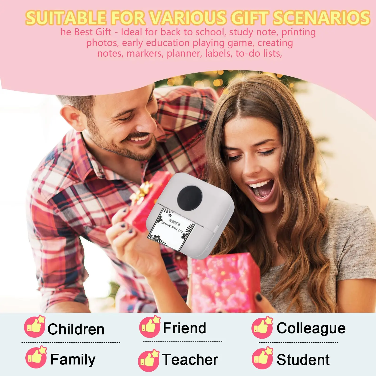 [Mini Portable Printer] Mini Portable Thermal Printer | 13 Rolls | Print Pictures, Photos, Labels, Text, To-Do Lists | 57*25mm