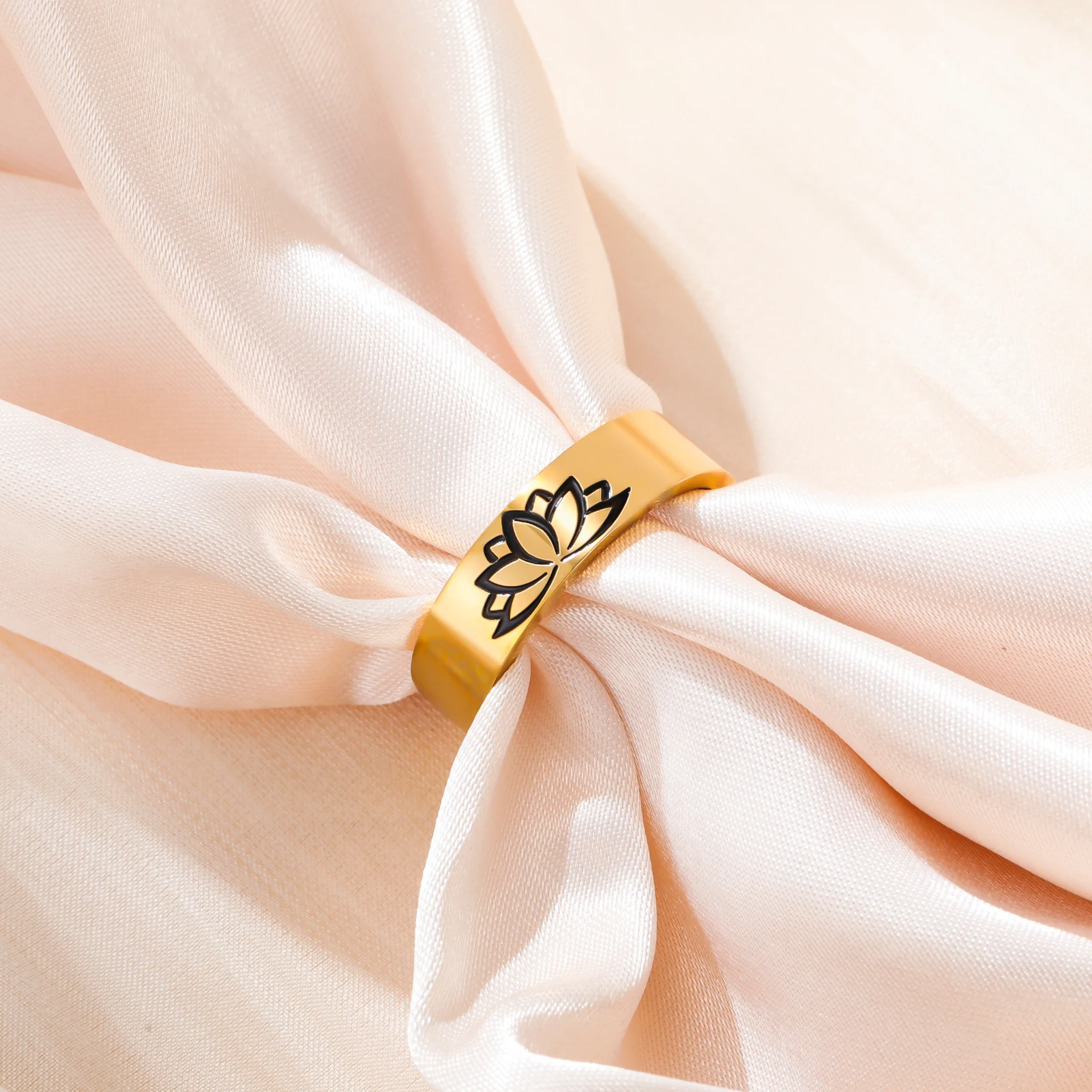 COOLTIME Just Breathe Ring für Männer Frauen Blume Lotus Edelstahl Ring Buddhismus Buddha Schmuck Geschenke Großhandel – Detail 7