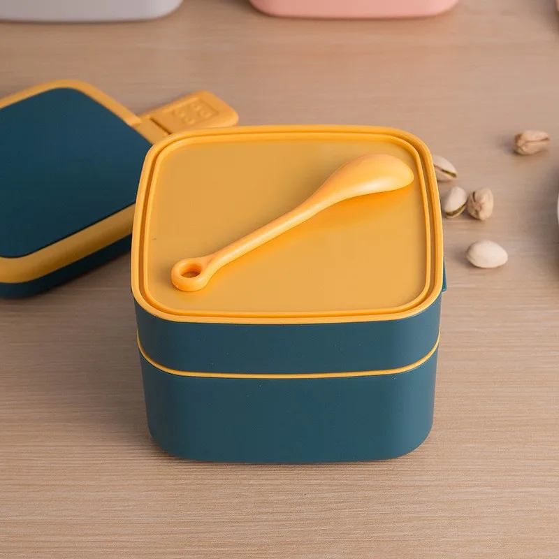 

1100ml Portable 2 Layer Healthy Lunch Box Food Container Microwave Oven Lunch Bento Boxes with Cutlery Lunchbox