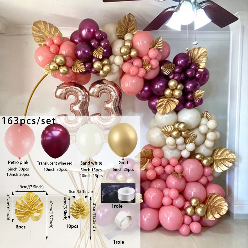 124-Piece Pink & Rose Gold Balloon Garland Kit With Confetti Balloons - Party Decorations