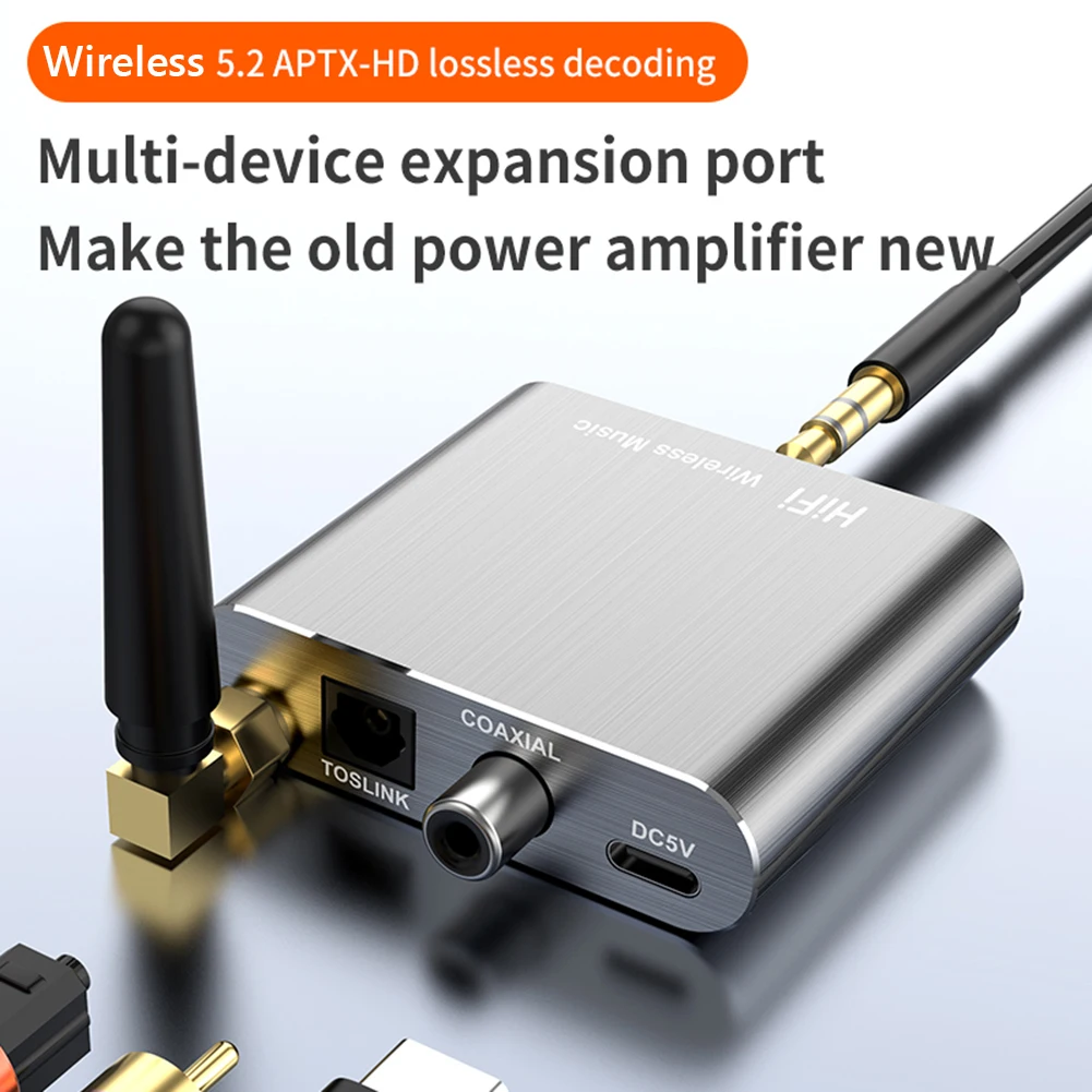 

Музыкальный ресивер AptX-HD Bluetooth 5,2, Hi-Fi беспроводной аудио адаптер 3,5 мм Aux Toslink/коаксиальный выход для проектора, усилитель для автомобиля