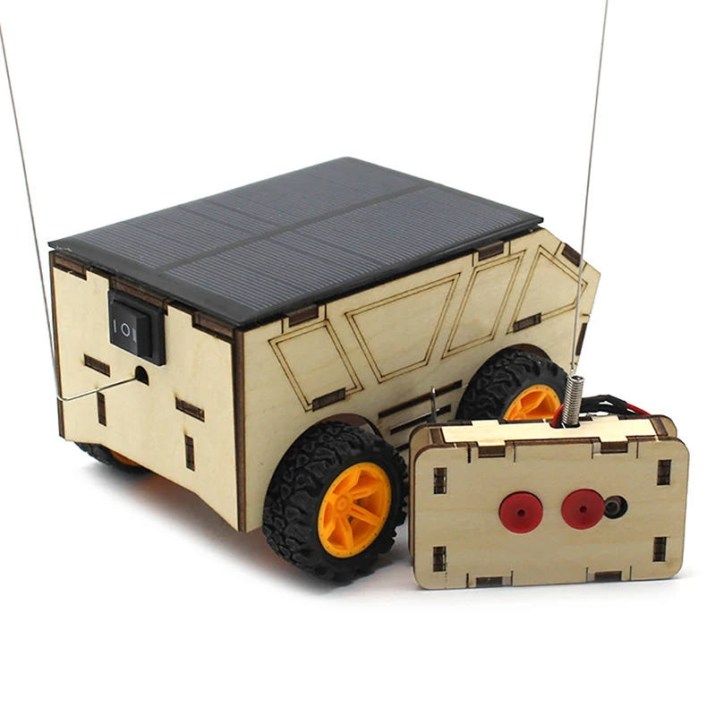 DIY Wooden Mini Solar Wireless Remote Control Car Model Educational Toy Science Experiment Material For STEAM Technology Toys