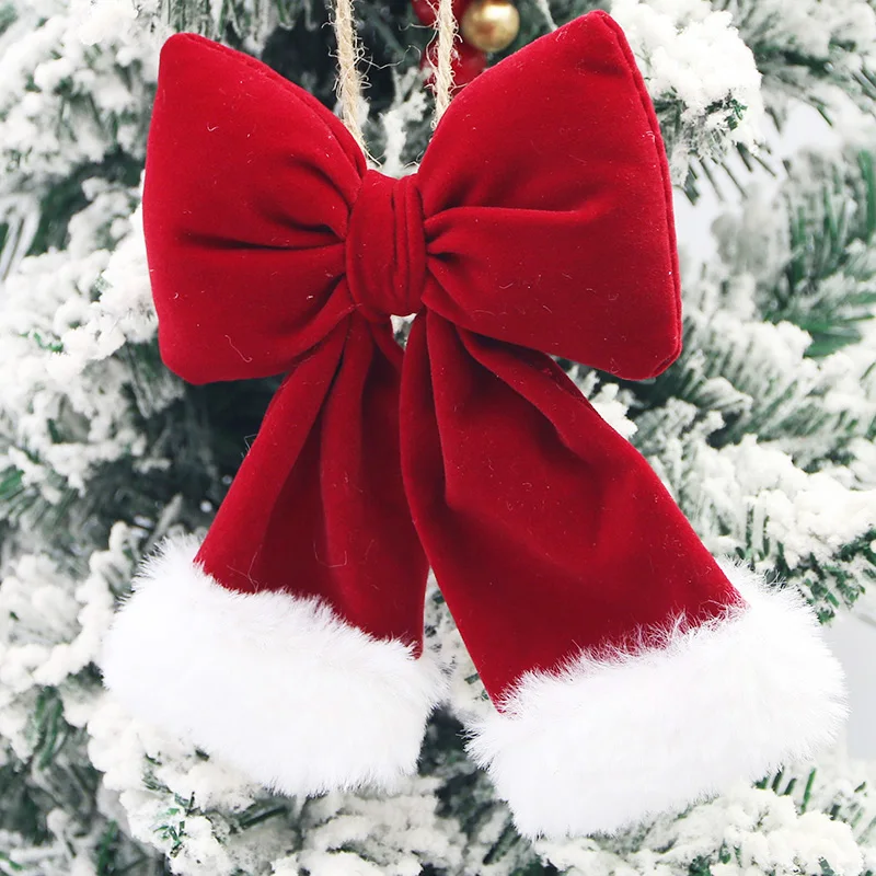 (1 Piece/bag) 15cm Christmas Bow Plush Fabric Ribbon Bows Gift Box Decoration Festival Decorations DIY Pendant