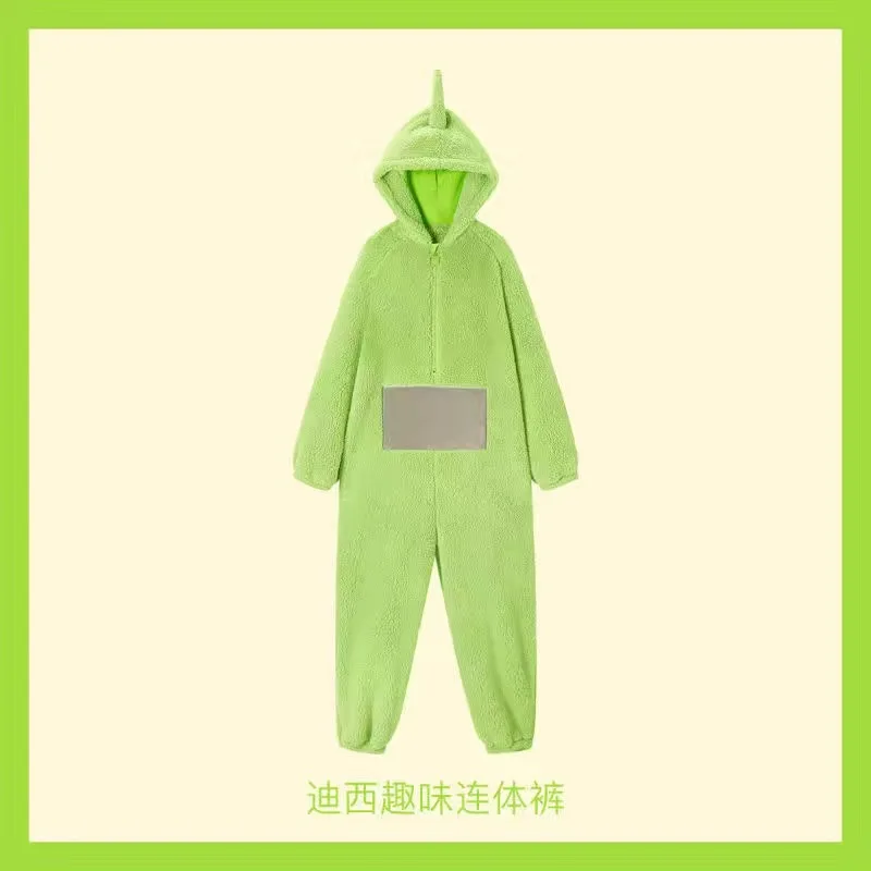 Adult Kids Teletubbies Costumes Soft Long Sleeves Piece Pajamas Costume Lala Home Clothes Cosplay Adult Unisex HomeWear