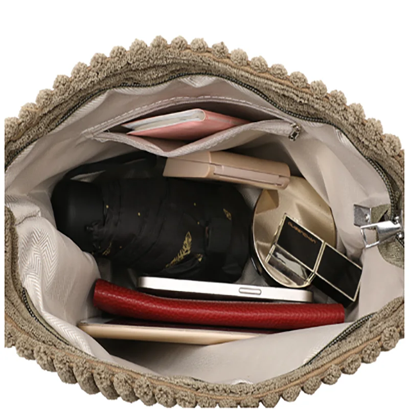 Women's Corduroy Shoulder Bags Large Capacity Solid Color Handbags Daily Commuting Crossbody Bags