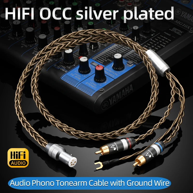 Ataudio-banhado a Prata Cabo de Blindagem u ou y Spade Plug Audio Phono Cabo de Terra Rca Pin Xlr Occ - Image 4