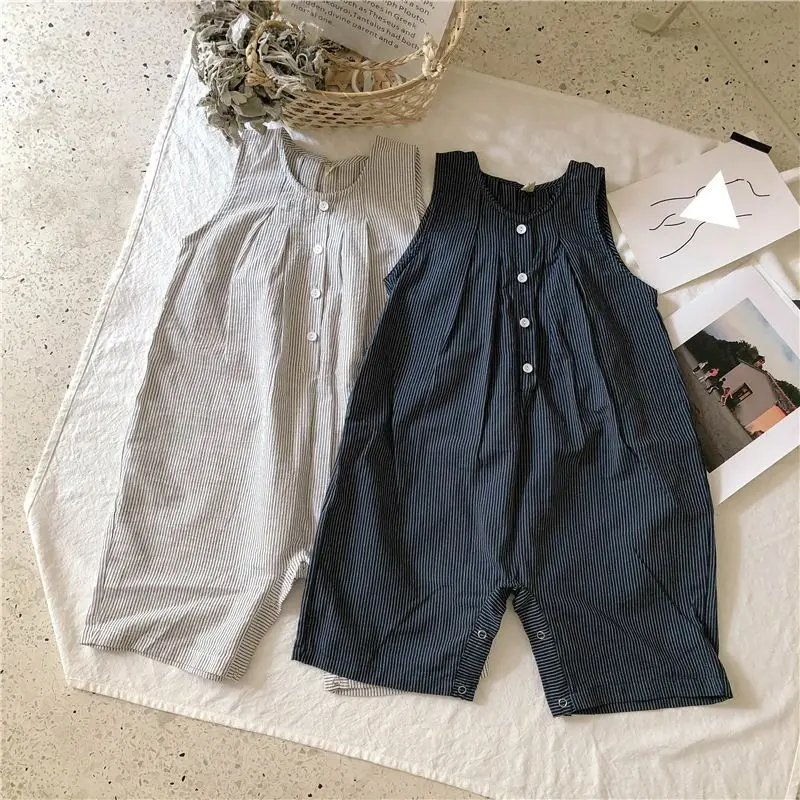 Thin and Cool Summer Children's Sleeveless One-piece Clothes All Cotton One-piece Baggy Pants for Boys and Girls