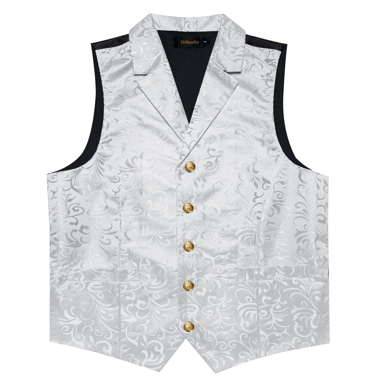 Mens Suit Vest Black Silver Paisley Floral Gothic Waistcoat Party Dresses Victorian Vest Tie Set Groomman For Wedding