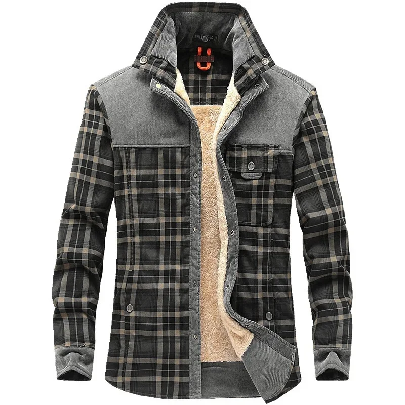 

Men Winter Plaid Shirts Jackets Fleece Warm Shirts Coats High Quality Men Cotton Fit Business Casual Outerwear Shirts Jackets