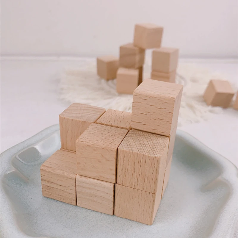10 pçs/set bloco de madeira natural 2x2cm madeira diy artesanato para crianças construção de madeira maciça novidade blocos brinquedos educativos
