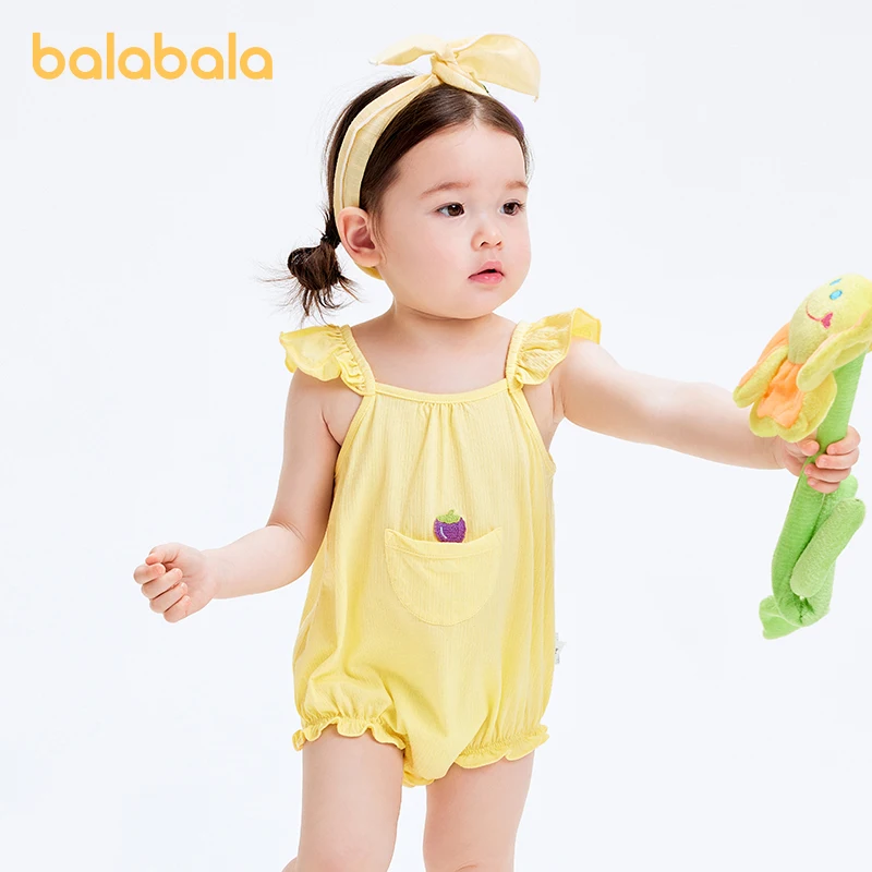 Balabala 여아   옷, 2024 여름 신상 옷, 부드럽고 편안한 크롤링 슈트