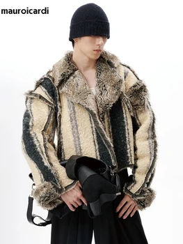 Mauroicardi autunno inverno oversize Cool Thick Warm reversibile Fluffy Jacket cappotto di pelliccia sintetica uomo Luxury Runway moda europea 1