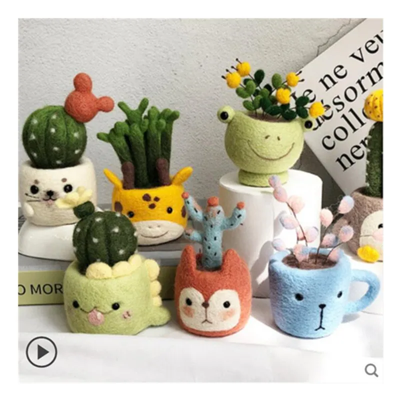 Animal Series succulent potted plant wool needlepoint kit wool felt needle felting decoration craft needlecraft DIY handmade