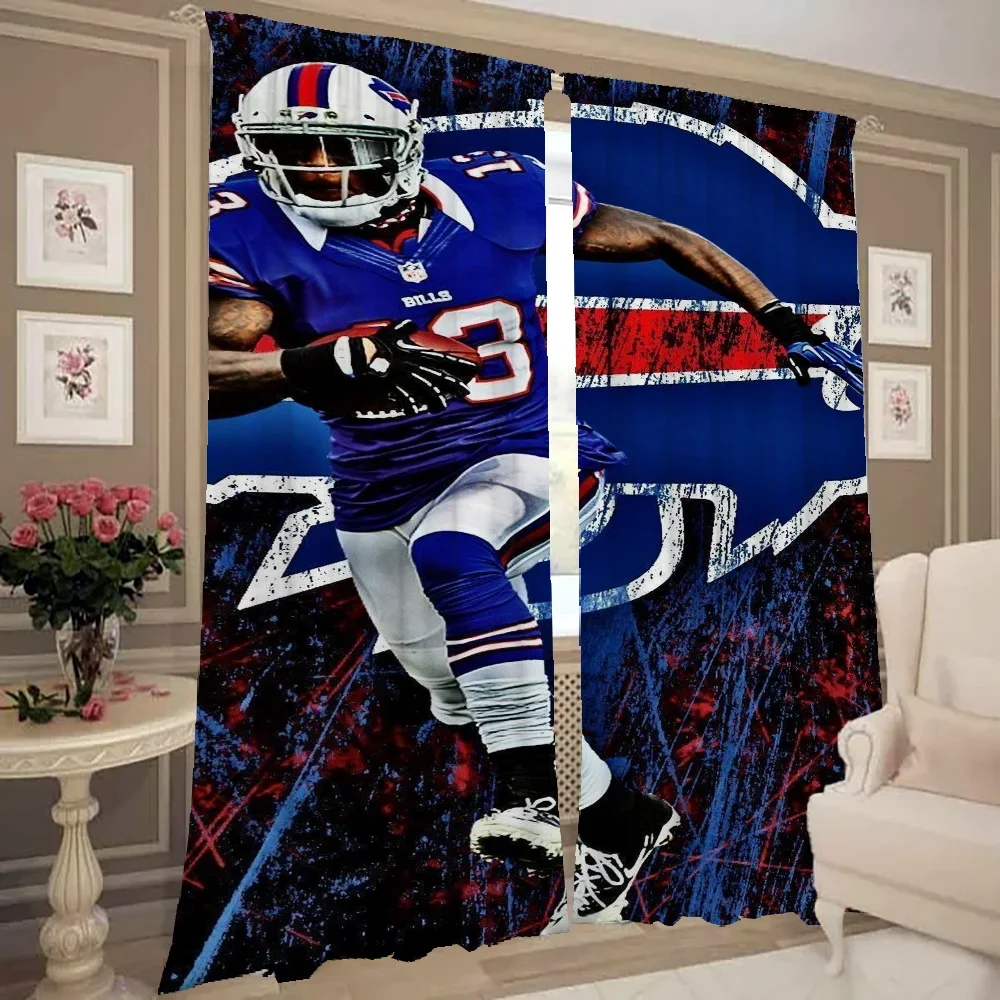Window Kitchen Curtains for Living Room 2 Pieces Blackout Curtains Door Curtain B-buffalo B-bills Bedroom Decoration Partition 2
